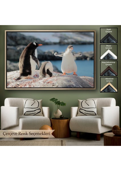 Çerçeveli Mutlu Penguenler Dekoratif Kanvas TABLO-1172