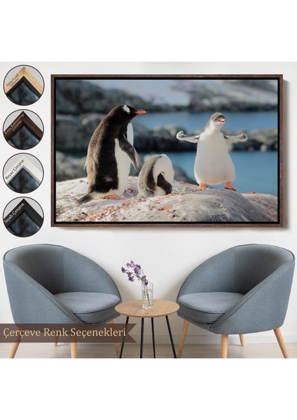 Çerçeveli Mutlu Penguenler Dekoratif Kanvas TABLO-1172