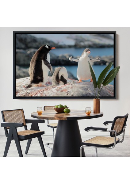 Çerçeveli Mutlu Penguenler Dekoratif Kanvas TABLO-1172