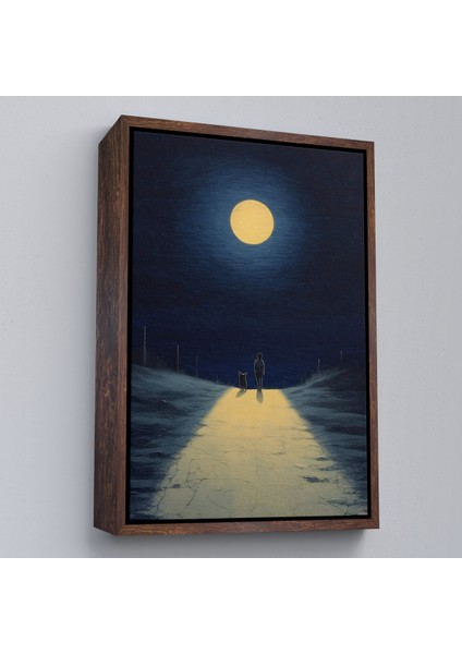 Çerçeveli Ay Işığına Yürüyen Kedi ve Dostu TABLO-7504 fiyatları