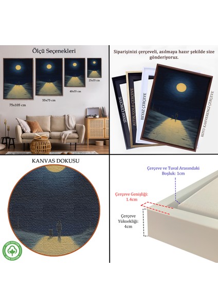 Çerçeveli Ay Işığına Yürüyen Kedi ve Dostu TABLO-7504 indirimleri