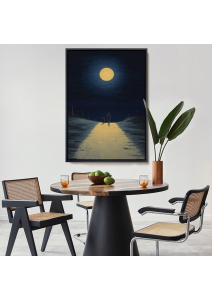 Çerçeveli Ay Işığına Yürüyen Kedi ve Dostu TABLO-7504