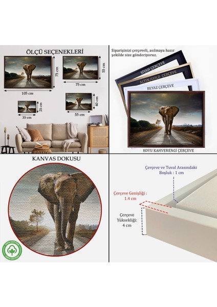 Çerçeveli Fil Dekoratif Kanvas TABLO-1118 indirimleri