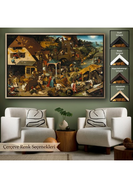 Çerçeveli Yaşlı Pieter Brueghel - Hollanda Atasözleri Mavi Pelerin TABLO-7267