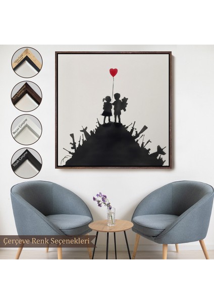 Çerçeveli Bansky Kids On Guns - Silahlı Çocuklar TABLOSU-8336