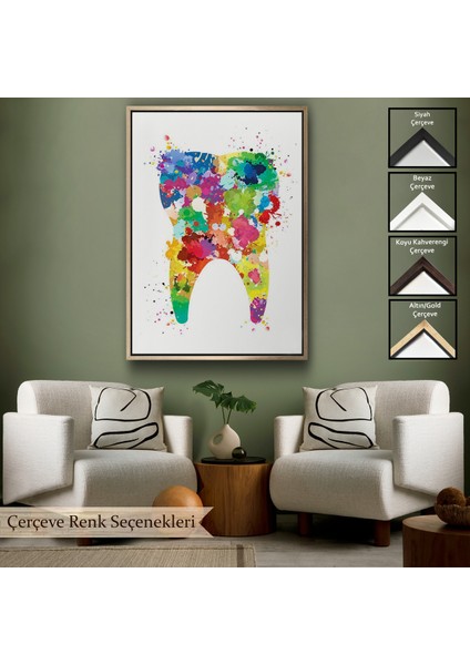 Çerçeveli Renkli Diş, Diş Hekimi Duvar TABLOSU-6153