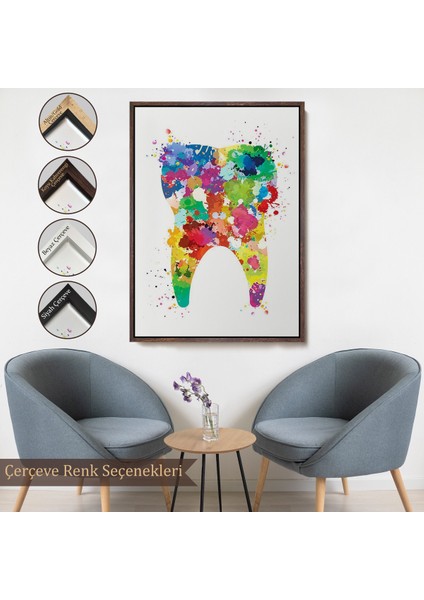 Çerçeveli Renkli Diş, Diş Hekimi Duvar TABLOSU-6153