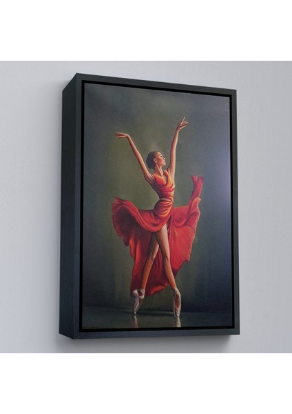 Çerçeveli Kırmızı Kıyafetli Bale Yapan Kadın TABLOSU-7951