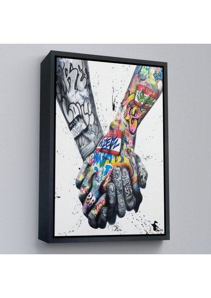 Çerçeveli Graffiti El Duvar Posteri, El Ele Tutarak Duvar Sanatı Kanvas TABLO-5312 modelleri