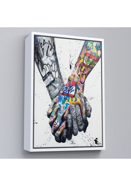 Çerçeveli Graffiti El Duvar Posteri, El Ele Tutarak Duvar Sanatı Kanvas TABLO-5312 fırsatları