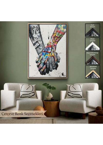 Çerçeveli Graffiti El Duvar Posteri, El Ele Tutarak Duvar Sanatı Kanvas TABLO-5312
