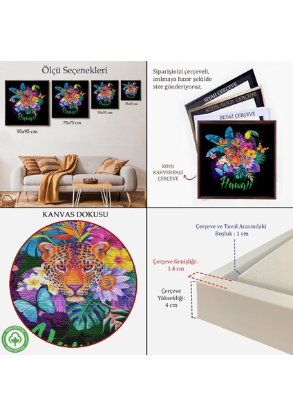 Çerçeveli Hawai Temalı Leopar Dekoratif Kanvas TABLO-5814 indirimleri