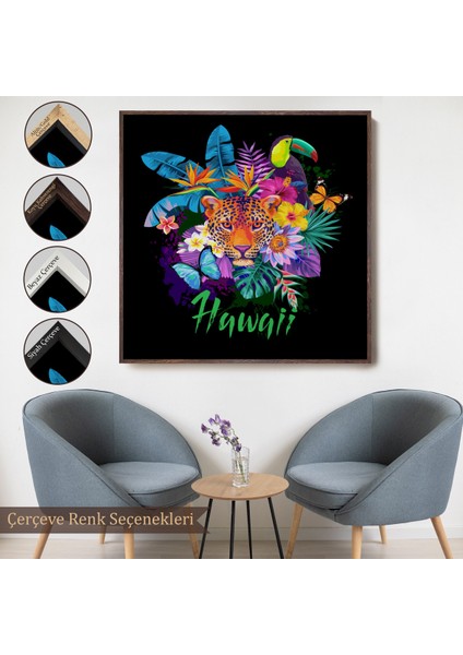 Çerçeveli Hawai Temalı Leopar Dekoratif Kanvas TABLO-5814