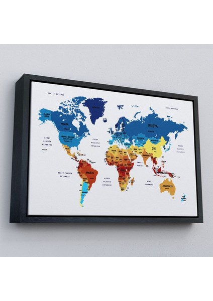 Çerçeveli Türkçe Dünya Haritası Dekoratif Kanvas Tablo Ülke ve BAŞKENTLI-1492 modelleri
