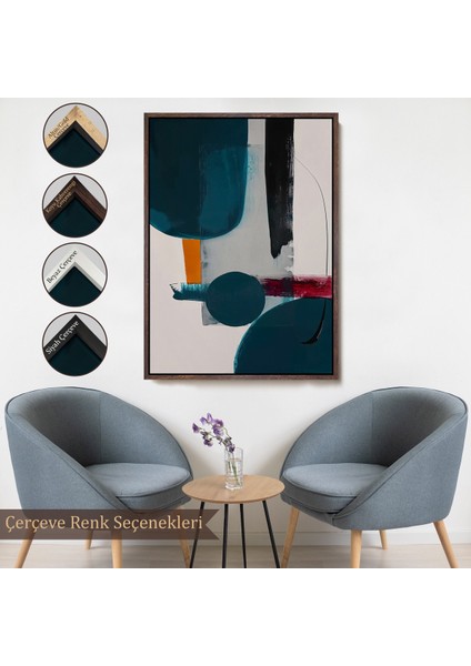 Çerçeveli Mavi Tonlardaki Yağlıboya Görünümlü TABLO-7608