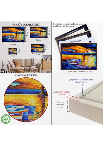 Çerçeveli Okyanusun Gün Batımı TABLOSU-1212 indirimleri