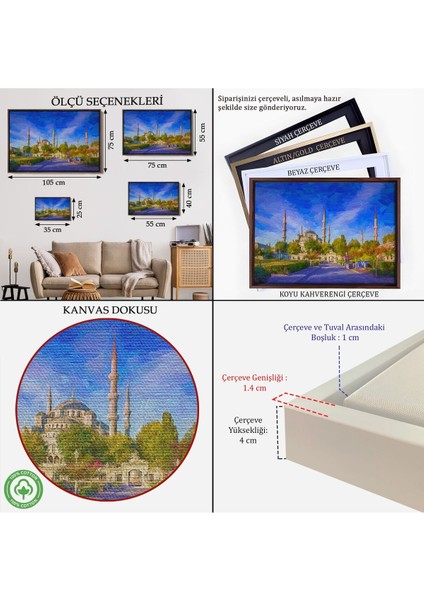 Çerçeveli Sultan Ahmet Camii Yağlıboya Görünüm Kanvas TABLO-3694 indirimleri