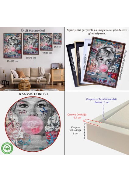 Çerçeveli Brigitte Bardot Graffiti Pop Art Duvar TABLOSU-6469 indirimleri