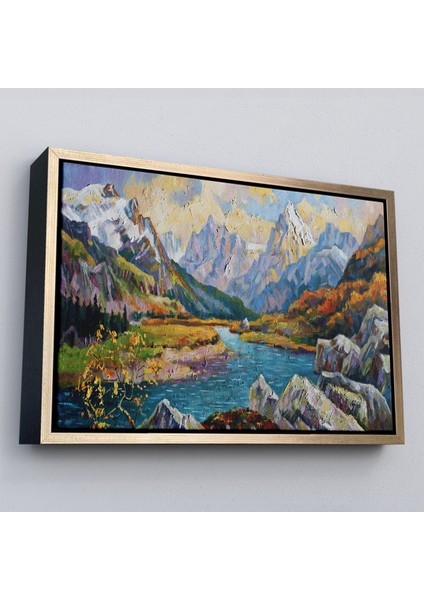Çerçeveli Kafkas Dağları Manzaralı Yağlıboya Görünüm Dekoratif Kanvas Duvar TABLOSU-3603 fiyatları