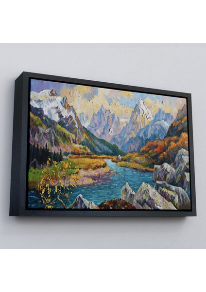 Çerçeveli Kafkas Dağları Manzaralı Yağlıboya Görünüm Dekoratif Kanvas Duvar TABLOSU-3603 modelleri