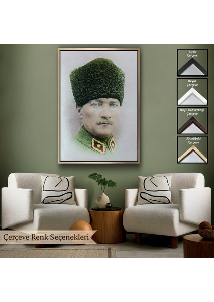 Çerçeveli Atatürk Portre Tablosu Mustafa Kemal Atatürk Dikdörtgen Dekoratif Kanvas Tablo-56