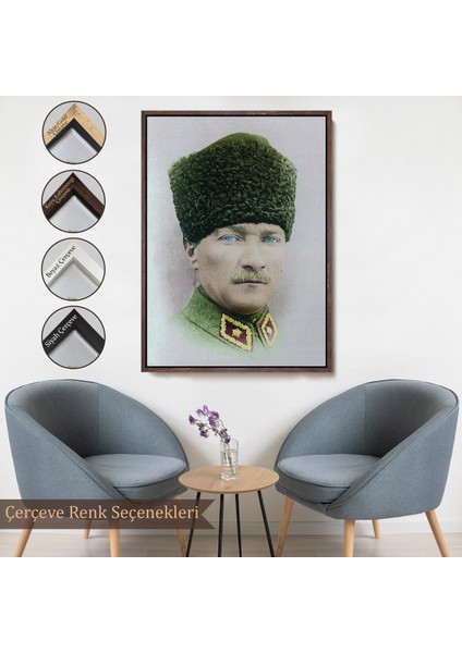 Çerçeveli Atatürk Portre Tablosu Mustafa Kemal Atatürk Dikdörtgen Dekoratif Kanvas Tablo-56