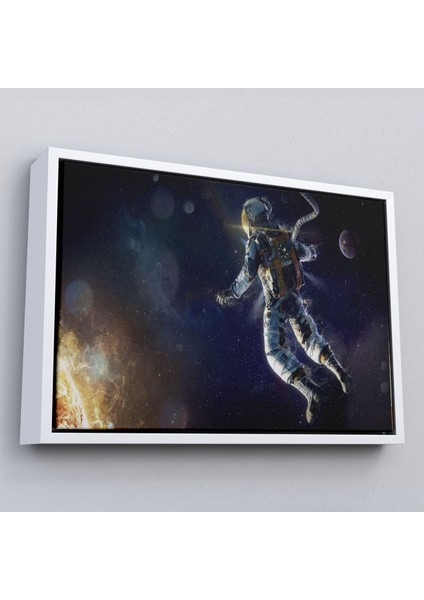 Çerçeveli Astronot Duvar Sanatıkanvas Tablo, Uzay Posteri, Astronot Uzayda, Gezegen Arka PLANI-5381