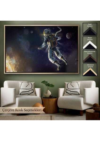 Çerçeveli Astronot Duvar Sanatıkanvas Tablo, Uzay Posteri, Astronot Uzayda, Gezegen Arka PLANI-5381