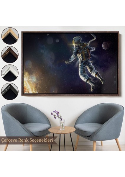 Çerçeveli Astronot Duvar Sanatıkanvas Tablo, Uzay Posteri, Astronot Uzayda, Gezegen Arka PLANI-5381