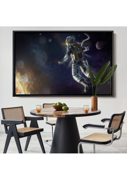 Çerçeveli Astronot Duvar Sanatıkanvas Tablo, Uzay Posteri, Astronot Uzayda, Gezegen Arka PLANI-5381
