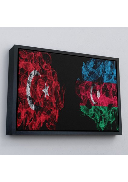 Çerçeveli Türkiye Azerbaycan Bayrak Desenli Dekoratif Kanvas TABLO-6518