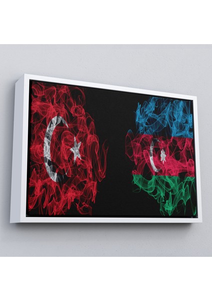 Çerçeveli Türkiye Azerbaycan Bayrak Desenli Dekoratif Kanvas TABLO-6518 fırsatları