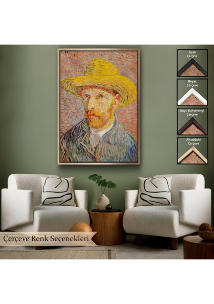 Çerçeveli Vincent Van Gogh - Hasır Şapkalı Otoportre TABLOSU-7449