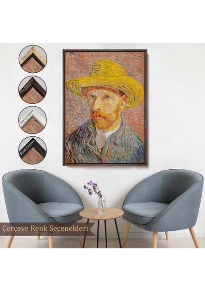 Çerçeveli Vincent Van Gogh - Hasır Şapkalı Otoportre TABLOSU-7449
