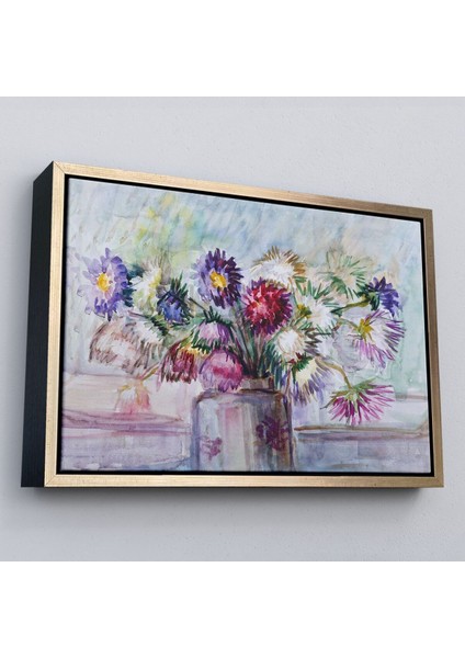 Çerçeveli Aster Çiçeği Yağlı Boya Görünümlü Dekoratif Duvar TABLOSU-3456 fiyatları