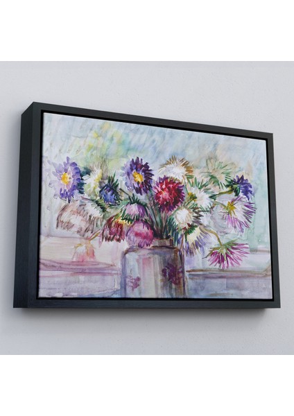 Çerçeveli Aster Çiçeği Yağlı Boya Görünümlü Dekoratif Duvar TABLOSU-3456 modelleri