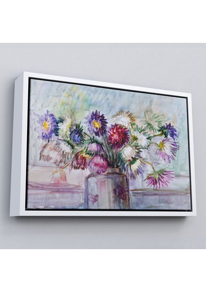 Çerçeveli Aster Çiçeği Yağlı Boya Görünümlü Dekoratif Duvar TABLOSU-3456 fırsatları