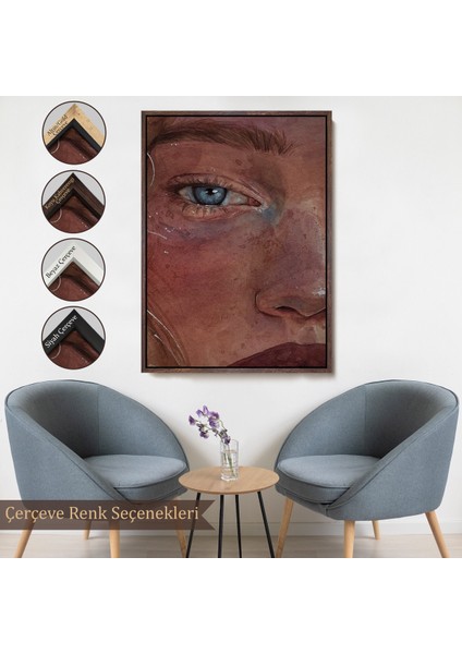 Çerçeveli Mavi Gözlü Kız Dekoratif Duvar TABLOSU-6335
