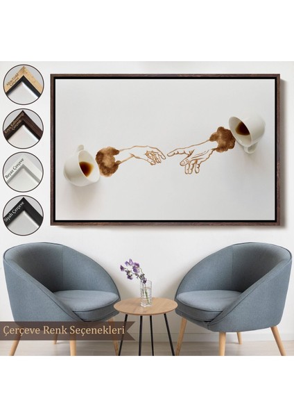 Çerçeveli El Ele Espresso Fincanları Dekoratif Kanvas Duvar TABLOSU-3639