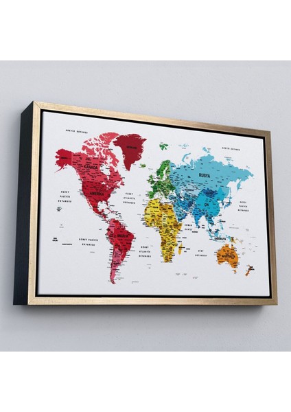 Çerçeveli Türkçe Dünya Haritası Dekoratif Kanvas Tablo Son Derece DETAYLI-1633 modelleri