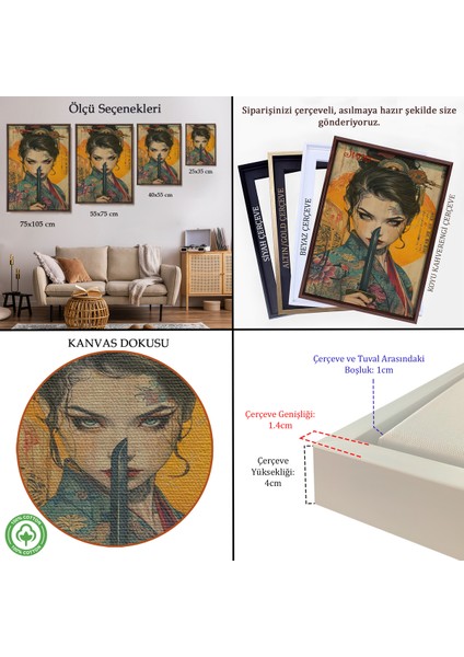 Çerçeveli Şavaşçı Japon Kadın TABLOSU-7767 indirimleri