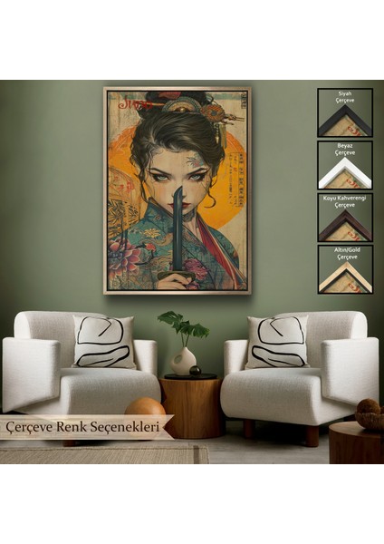 Çerçeveli Şavaşçı Japon Kadın TABLOSU-7767