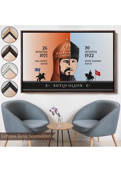 Çerçeveli Atatürk Tablosu 30 Ağustos Zafer Bayramı Temalı Dekoratif Kanvas Tablo-83