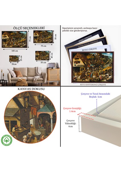 Çerçeveli Yaşlı Pieter Brueghel - Hollanda Atasözleri Mavi Pelerin TABLO-7267 indirimleri