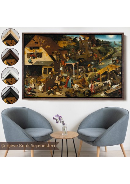 Çerçeveli Yaşlı Pieter Brueghel - Hollanda Atasözleri Mavi Pelerin TABLO-7267