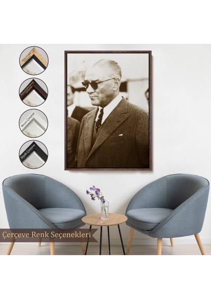 Çerçeveli Atatürk Portre Tablosu Mustafa Kemal Atatürk Dikdörtgen Dekoratif Kanvas TABLO-143