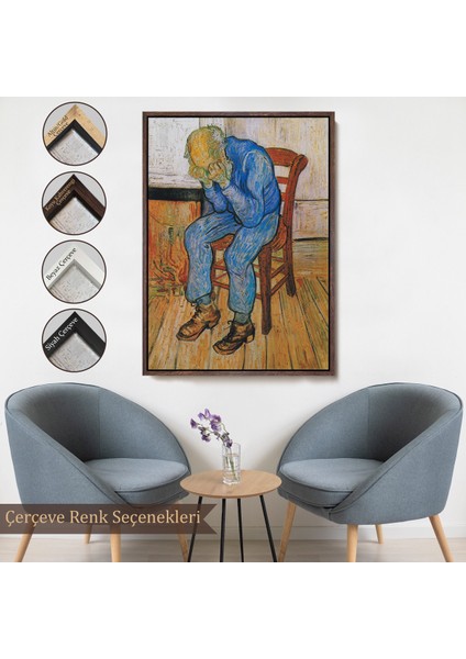 Çerçeveli Acı Çeken Yaşlı Adam Sonsuzluğun Eşiğinde Tablosu - Vincent Van GOGH-7442