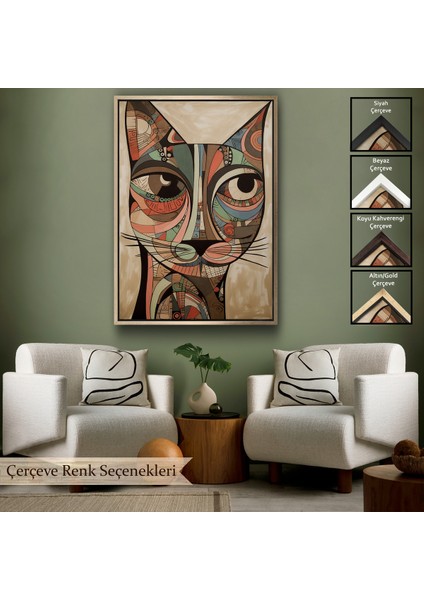 Çerçeveli Desenli Kedi TABLOSU-7901