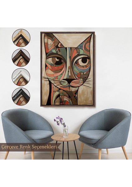 Çerçeveli Desenli Kedi TABLOSU-7901