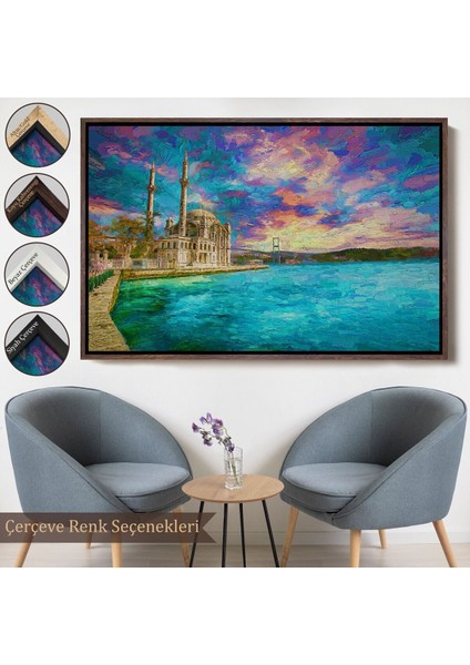 Çerçeveli Fırça Darbeleri Ile Soyut Yağlıboya Görünüm Dekoratif Kanvas Duvar TABLOSU-3760